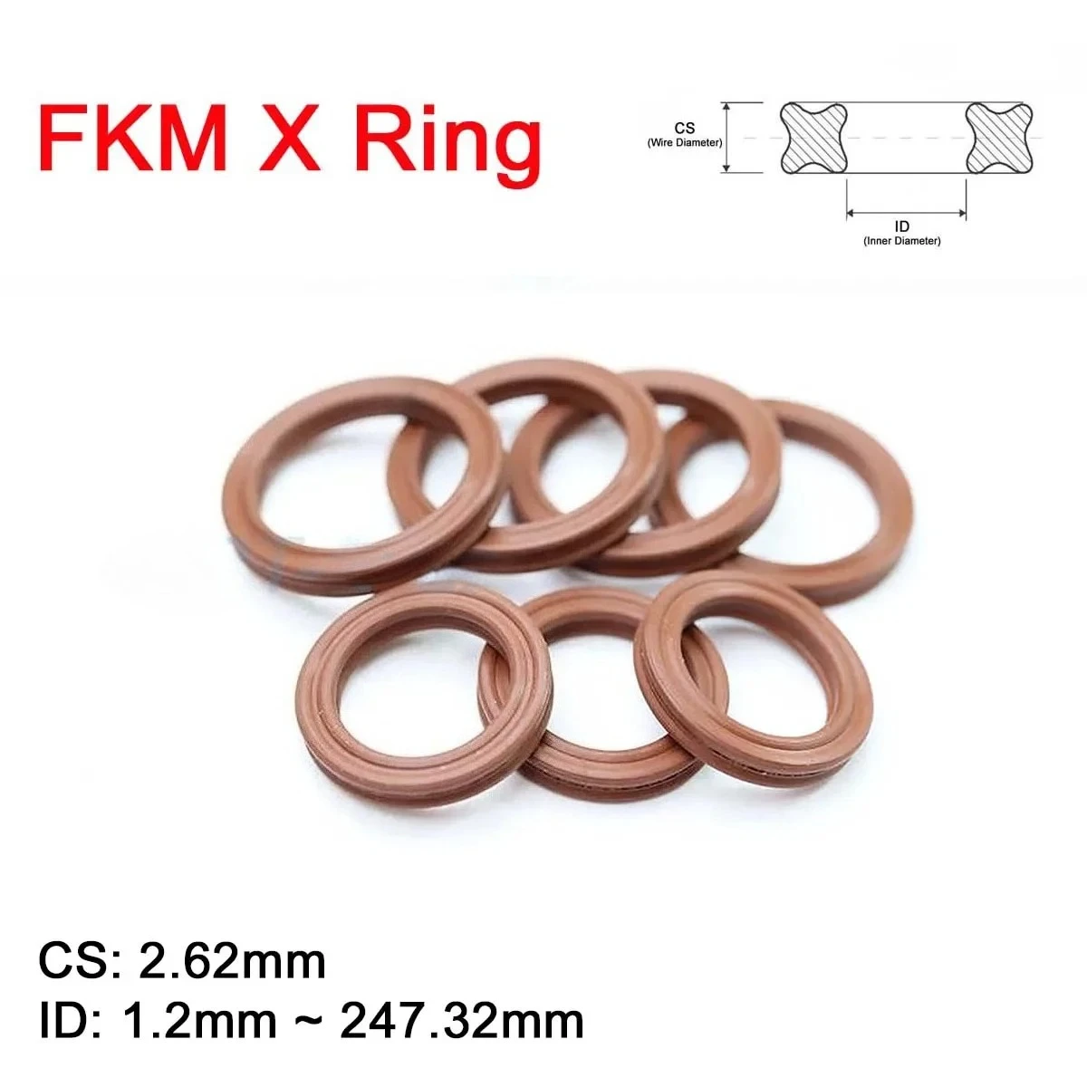 

FKM X-Ring CS 2.62mm Brown Fluorine Rubber X Ring Gasket for Hydraulic Cylinders Piston Rod ID 1.2-247.32mm Resistant&Waterproof