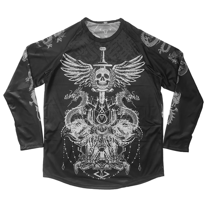 

Long Sleeve Cycling Top, MTB Jersey, Black Skull Shirt, Bike MTB Shirt, Motocross Run Clothes, Bicycle Wear, Downhill Racer, BMX