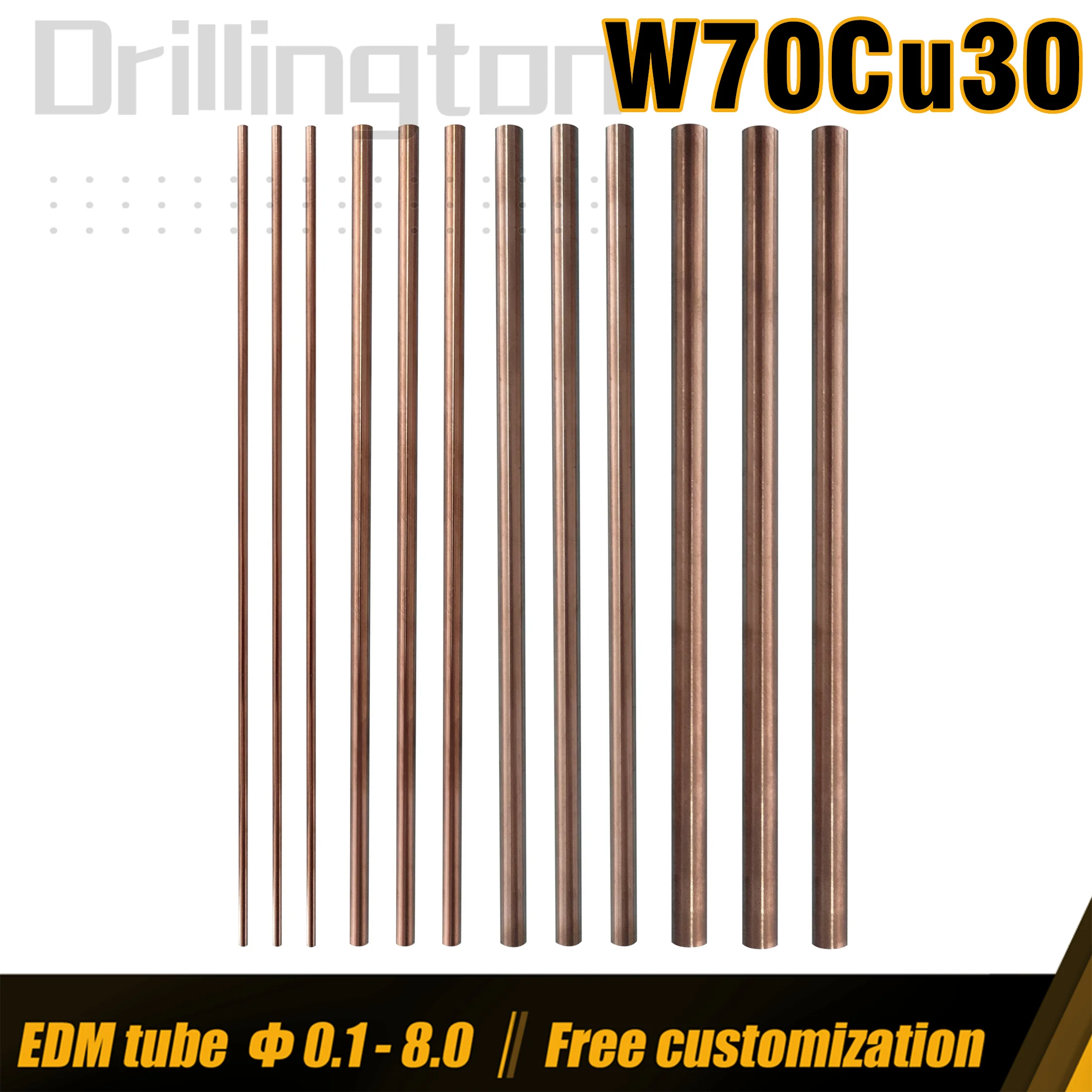 Tungsten Copper Rod , W70Cu30 Dia. 1 to 30 , W70 Rod , 70% Tungsten 30% Copper, Tungsten Alloy Lathe Rod Solid Shaft Bar