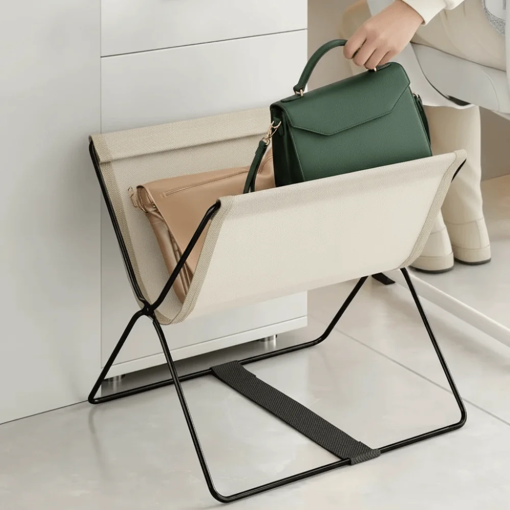 Foldable Bags Storage Racks Open Design Multifunctional Storage Basket with Sturdy Metal Frame Clutter Organizer Home Decor