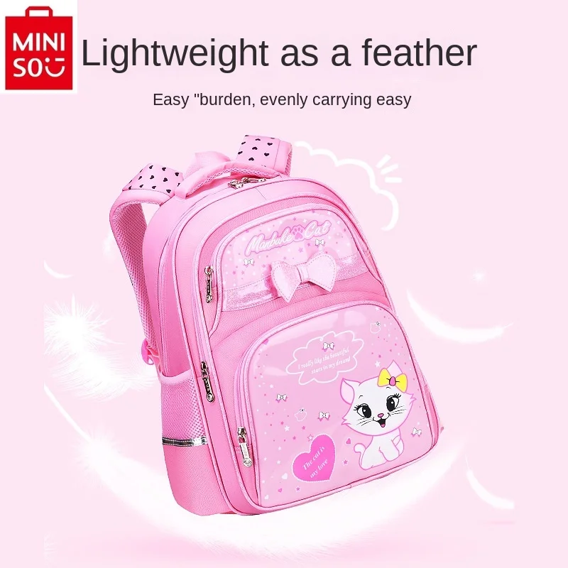 MINISO Disney-mochila impermeable de PU para niños, gran capacidad, almacenamiento multifuncional, dibujos animados, Mary Cat