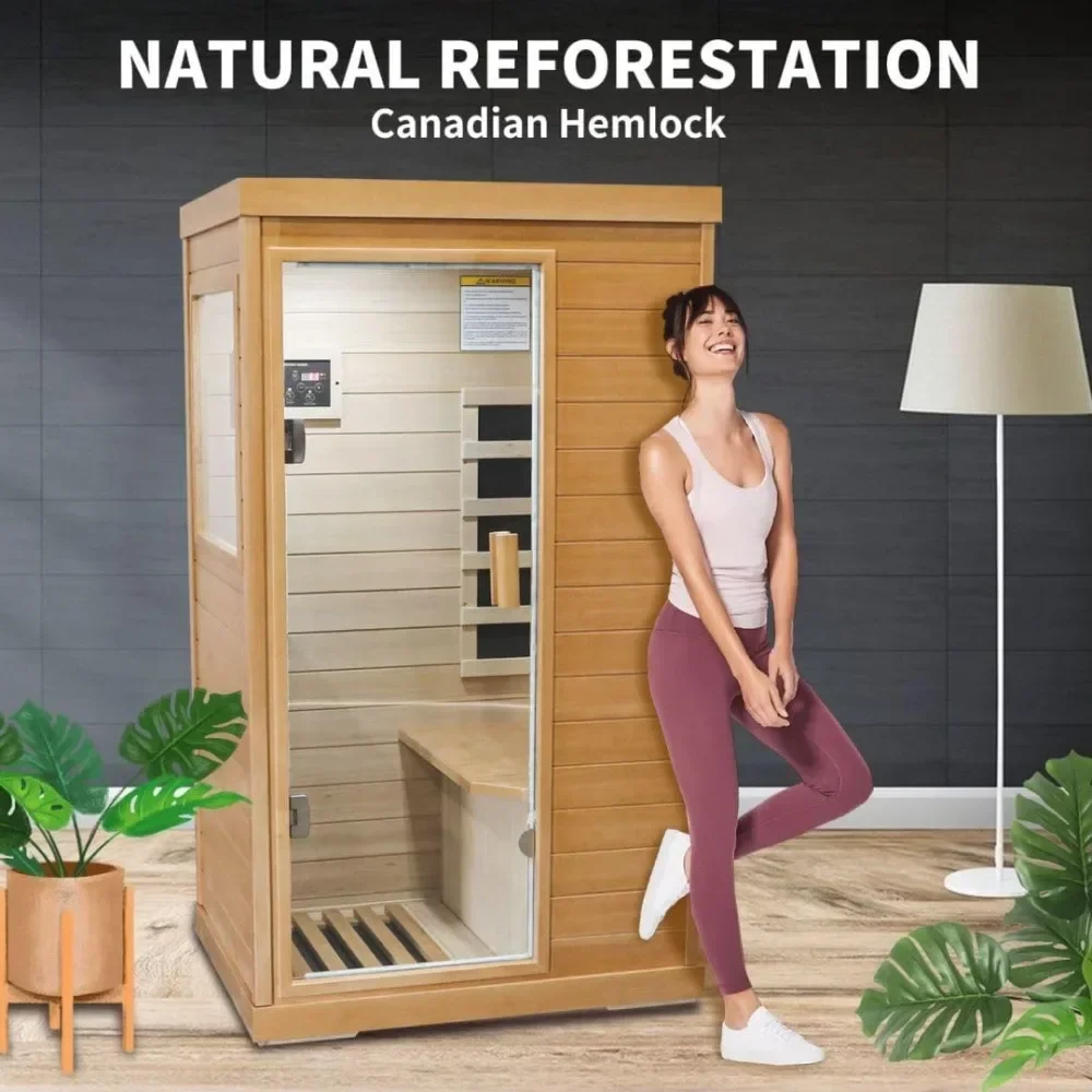 Sauna Home, Canadian Hemlock, 800W/110V Low-Emf Dry Saunas 5 Ultra-Low Energy Saving Heating Panels, Built-In Control Panel