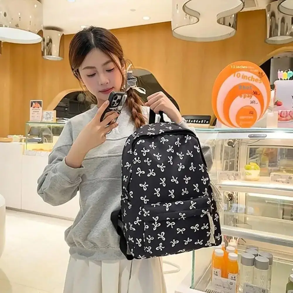 1Pcs New Lightweight Bow Backpack Large Capacity Nylon Students School Bag Cute Storage Bag for Girls