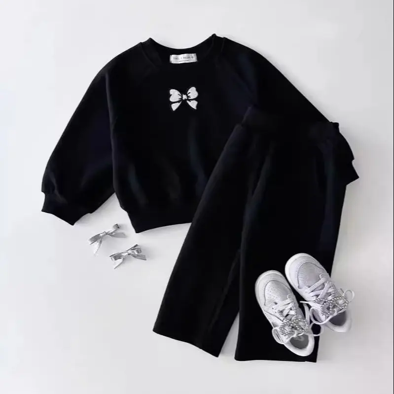 2025 Autumn New Children Long Sleeve Clothes Set Children's Clothing Cotton Bow Four Season Sports Two-Piece Set Tracksuit Cloth
