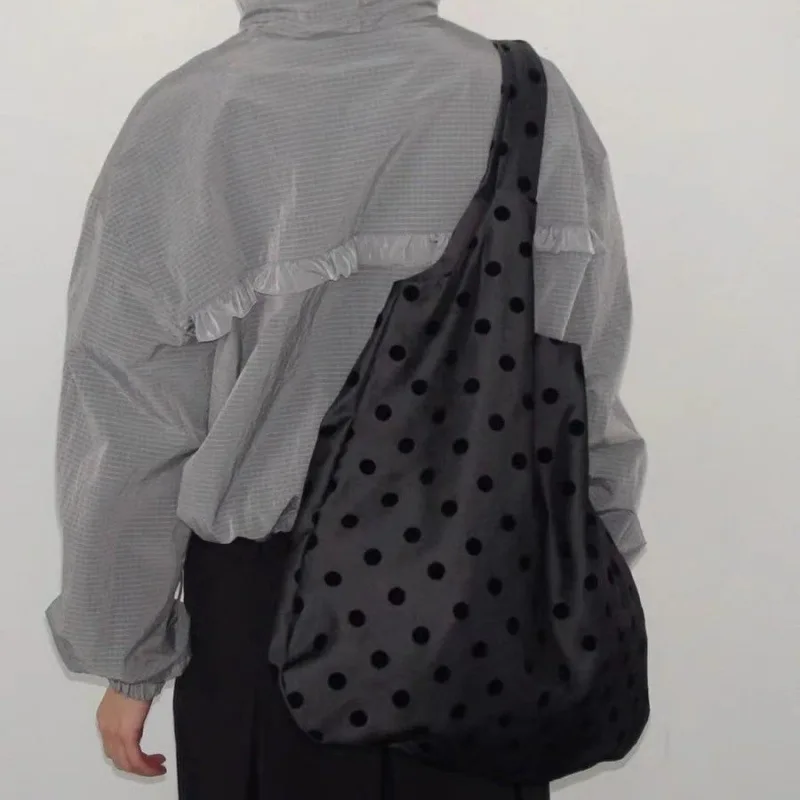 Kawaii سعة كبيرة البولكا نقطة حقيبة كتف الشارع Sle قماش حمل حقيبة عادية Ex الشباب Op حقيبة القرد لون نقي #4