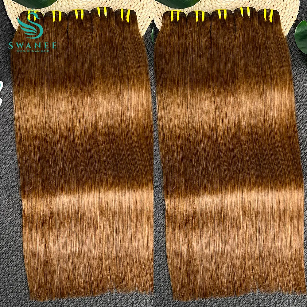 

#4 Chocolate Brown Bone Straight Human Hair Bundle Deal 100% Raw Virgin Human Hair Extensions 16-30" Doubt Weft Wholesale