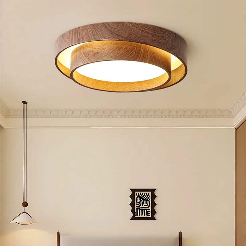TechHPDouble Layer Ring Lamp Walnut Color Ceiling Lamp Home Decor Bedroom Living Dining Modern