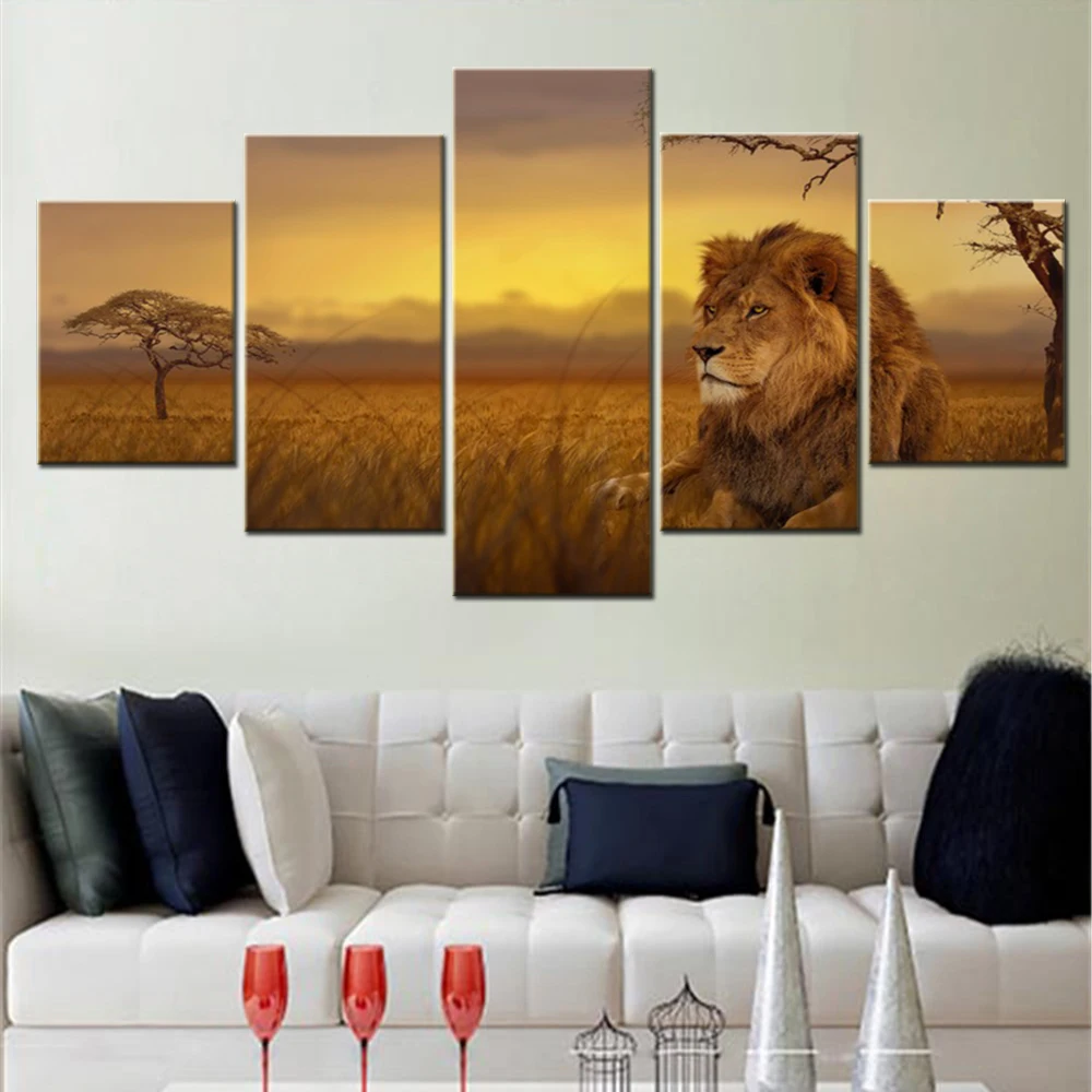 

5 Pieces Wall Art Canvas Animal Poster Lion Forest Wallpaper Painting Home Decor Living Room Artwork Picture Print Bedroom Mural