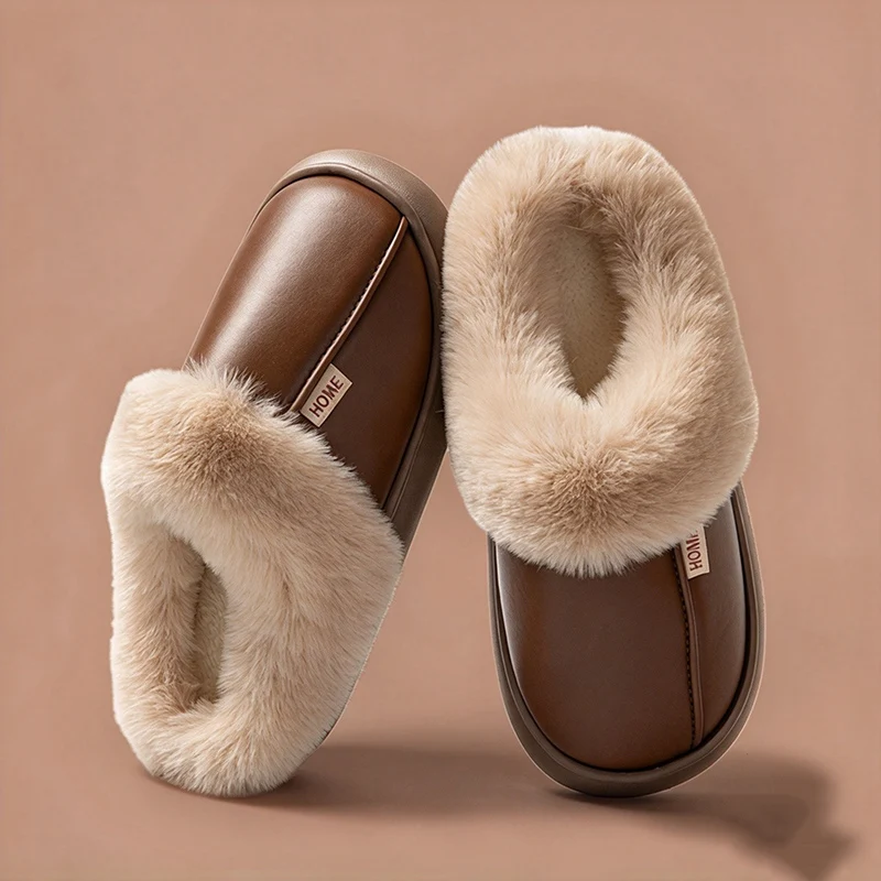 Damen-Hausschuhe, Winter, für drinnen und draußen, warm, rutschfest, Baumwollschuhe, wasserdicht, flauschige Hausschuhe, Paar-Schlafzimmer-Plüsch-Hausschuhe – Detail 10
