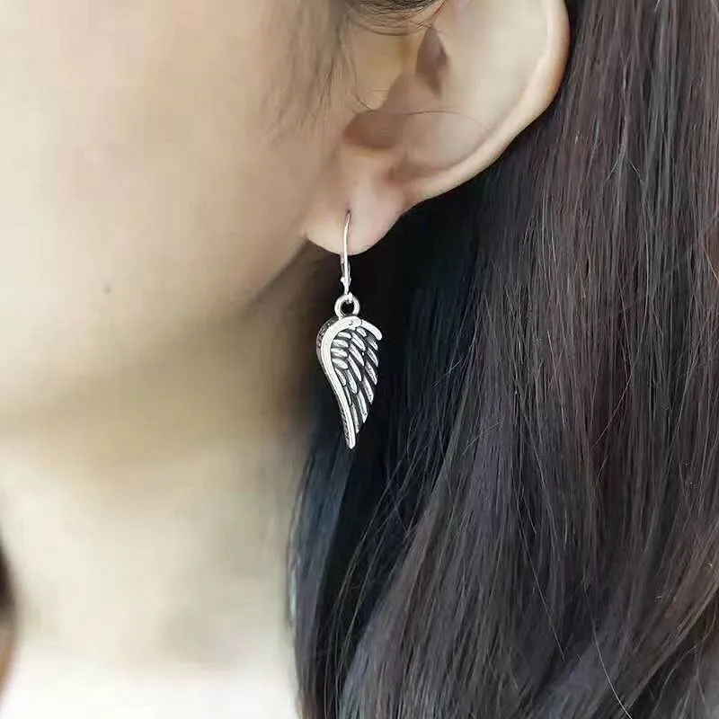 South Korea s925 Sterling Silver Earrings Simple Angel Wings Earrings Feminine Long Wings Earrings Retro