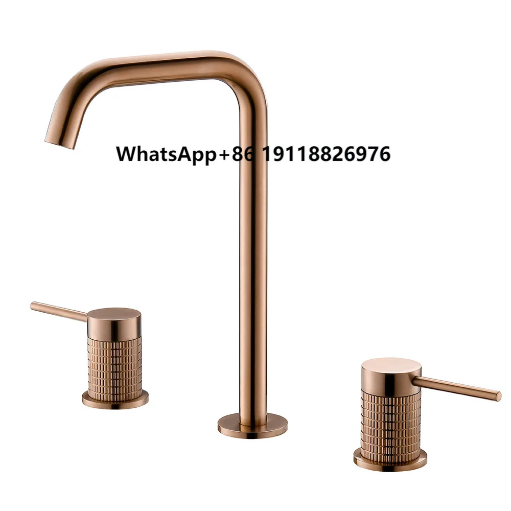 

Brass Rose Gold Three-hole Basin Faucet Separate Style Golden Hot and Cold Home Hotel Bathroom Cabinet Wash Basin