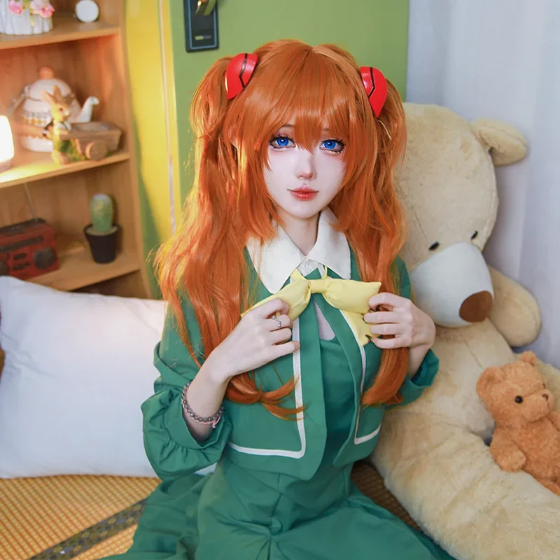 Anime Cartoon Animation Surrounding EVA Neon GenesisEvangelion Cute Asuka Cosplay Wig Exquisite Green Set Dress Bag Girl Gift