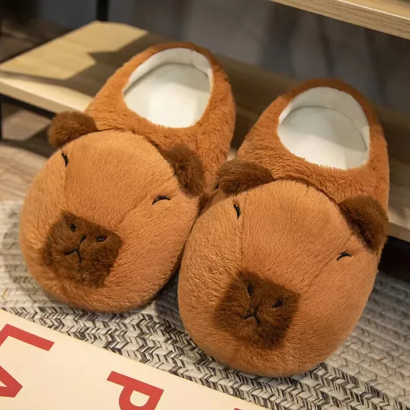 Cute Cartoon Capybara Cotton Slippers Half Wrap Heel Home Soft Non-slip Warm Breathable Indoor Plush Shoes Couple Slippers