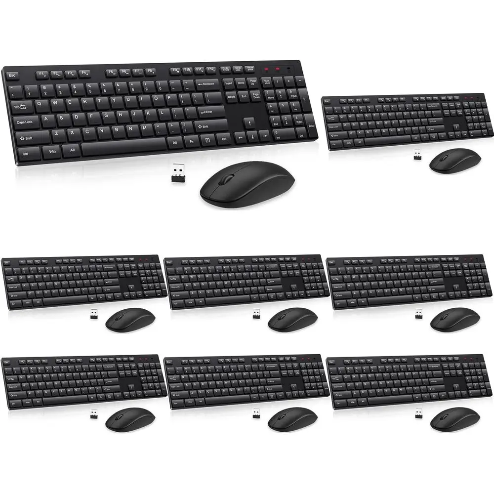 Wireless Keyboard & Mouse Set, Silent Full-Size, 2.4GHz, Long Battery Life, Compatible with PC, Laptop, Chromebook, Windows (Bla