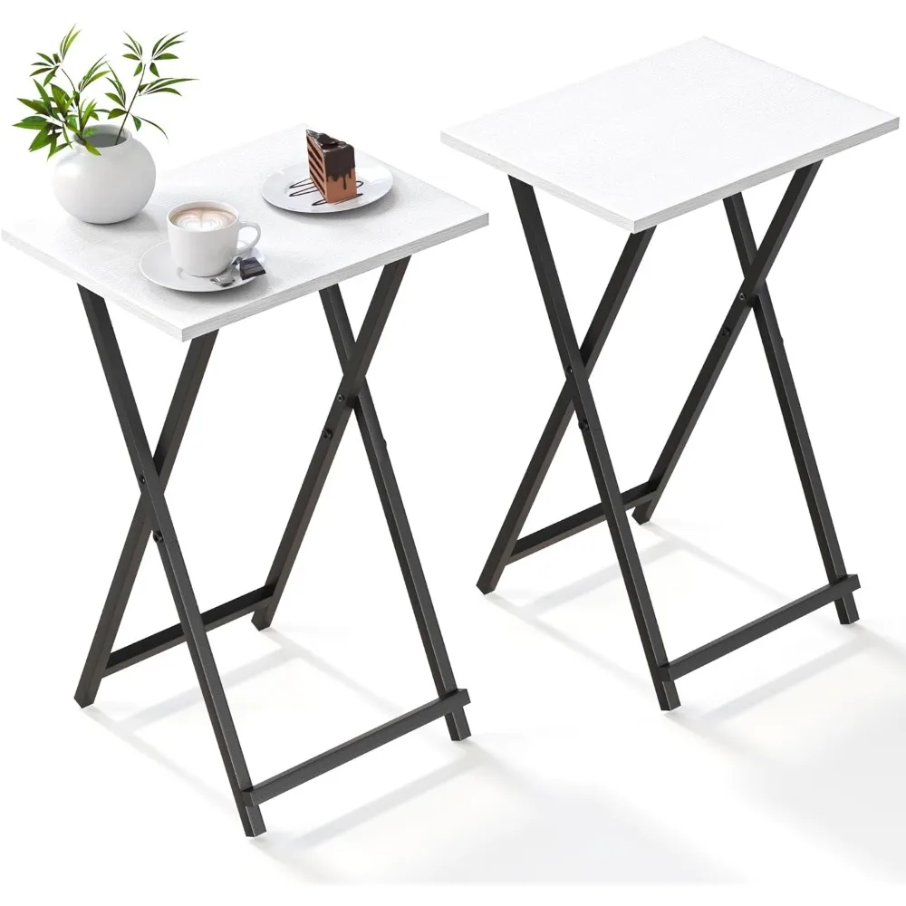 

Foldable TV Trays,Small Folding Table,TV Trays Set of 2, TV Dinner Tray, Side Table for Bed, Couch, Portable Easy to Move, White