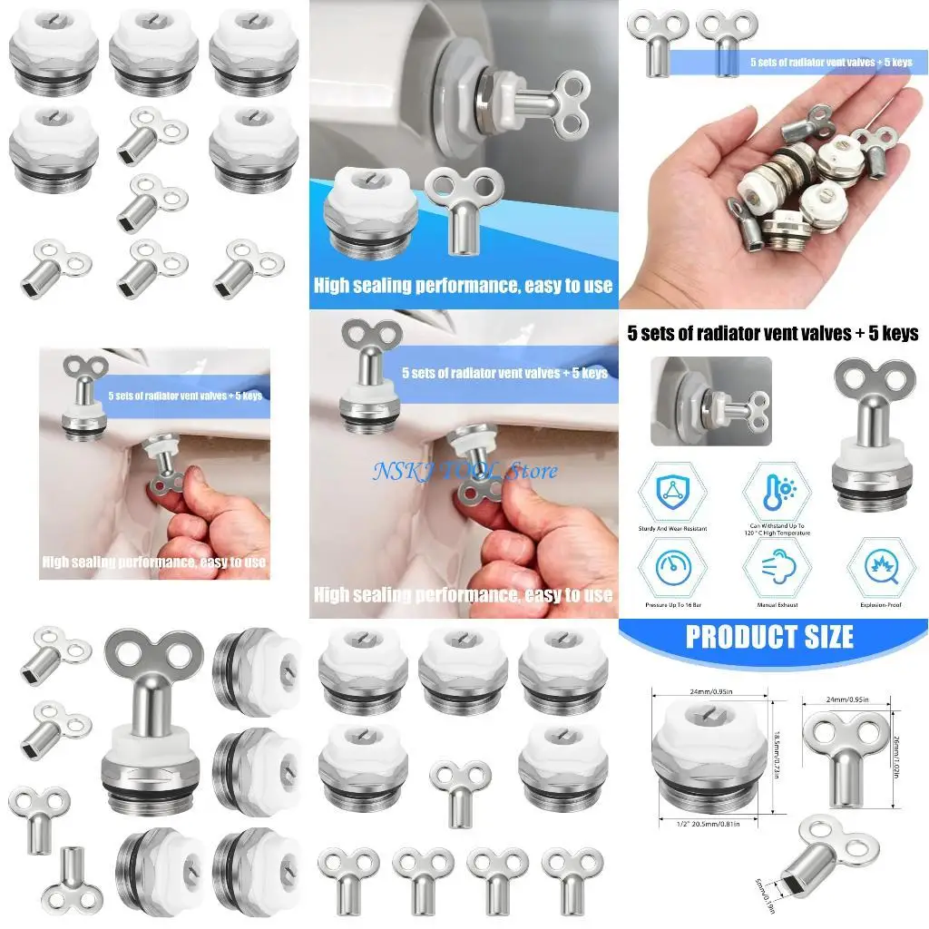 

L8RC 5Pcs 1/2Inch Metal Heating Bleed Valves with Manual Air Vent Plugs Valves