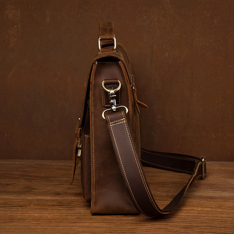 Elin-Sac à main en cuir de cheval fait à la main vintage pour hommes, étui à bombes de grande capacité, sac pour ordinateur portable 15 ", travail, affaires