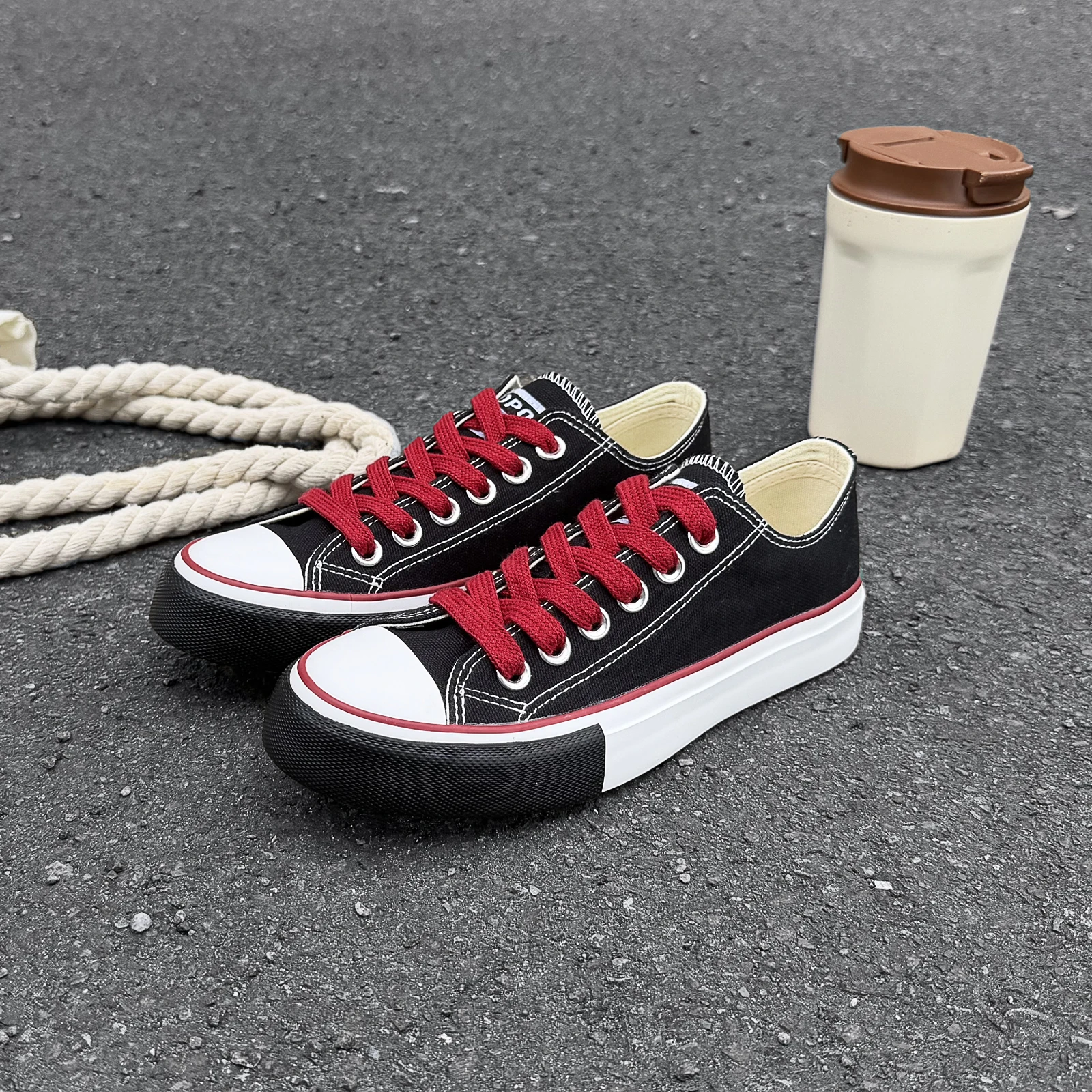 

WZ013 OPOEE Spring and Autumn New Youth Canvas Shoes Low Top Strap Solid Color Boys and Girls Board Shoes Korean Edition