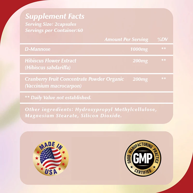 D-Mannose Capsules - Antioxidant, Reduce Frequent Urination, Supports Urinary Tract and Bladder Health, Enhances Immunity