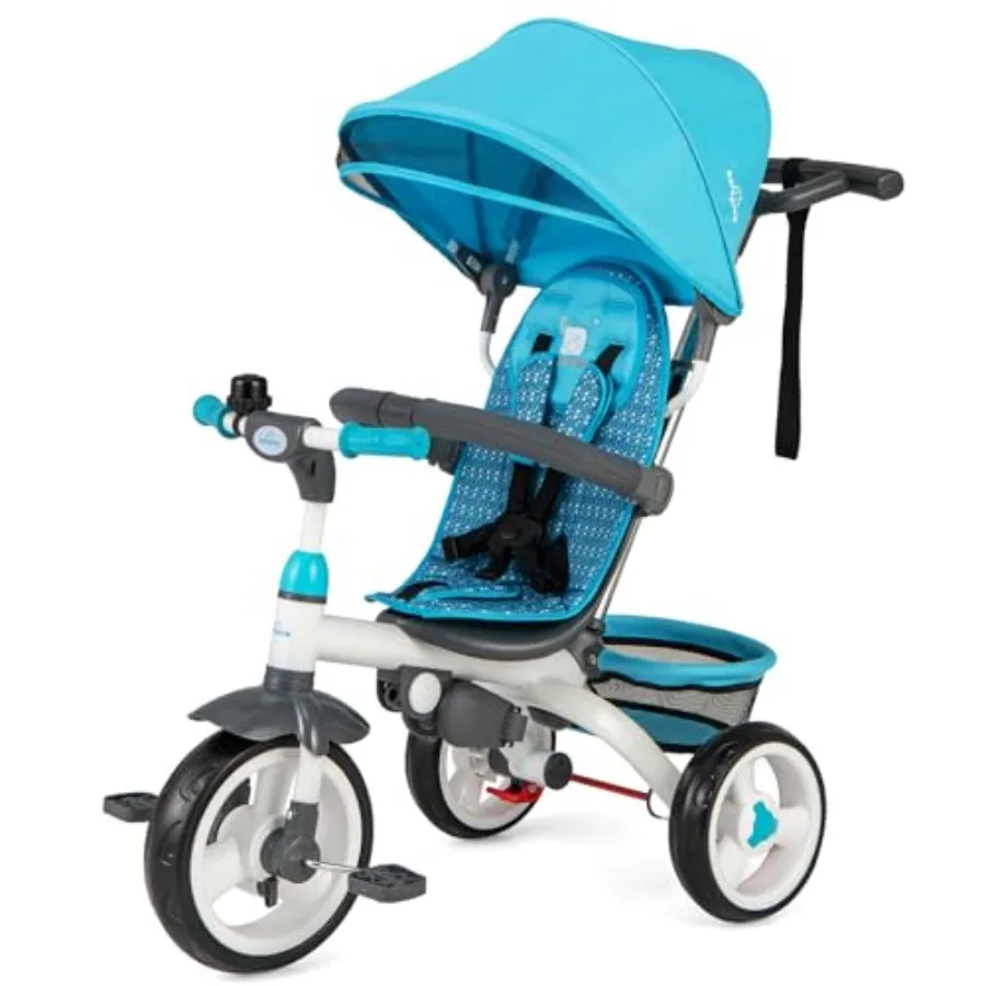 

Tricycle for Toddlers 6 in 1 Trike w/Parent Handle Adjustable Canopy Storage Safety Harness and Wheel Brakes Baby Push Tricycle