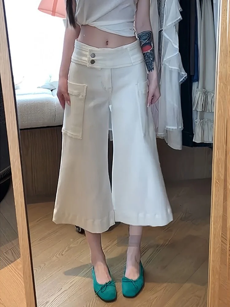 

American Retro Hot Girl Design Large Pocket Denim Jeans Women Summer New Loose Slimming Micro Flare Seven-Foot Pants