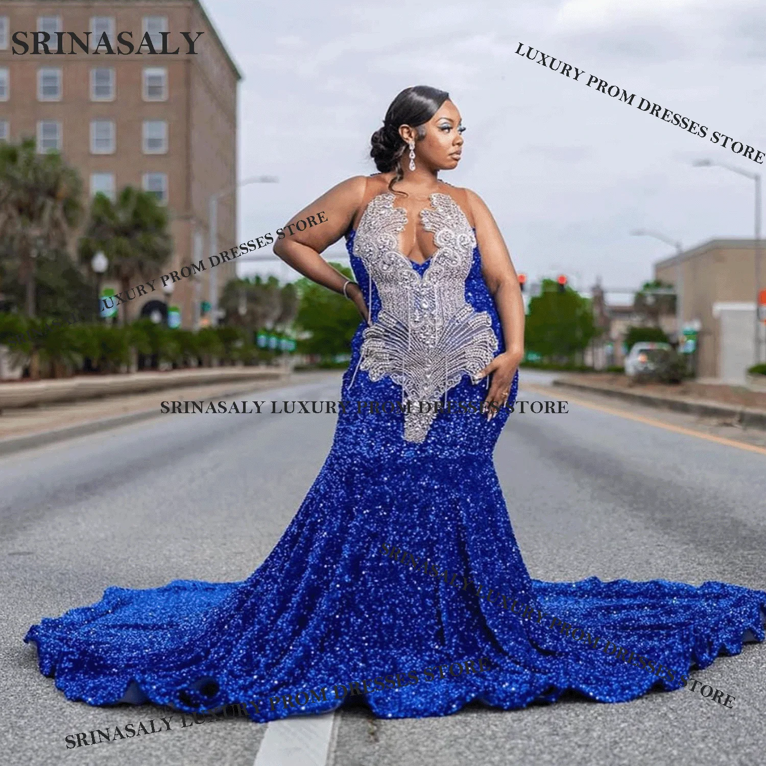 

Изысканное африканское платье русалки Aso Ebi для выпускного вечера с бриллиантами, вечернее платье с блестками, черное блестящее свадебное платье для девочек