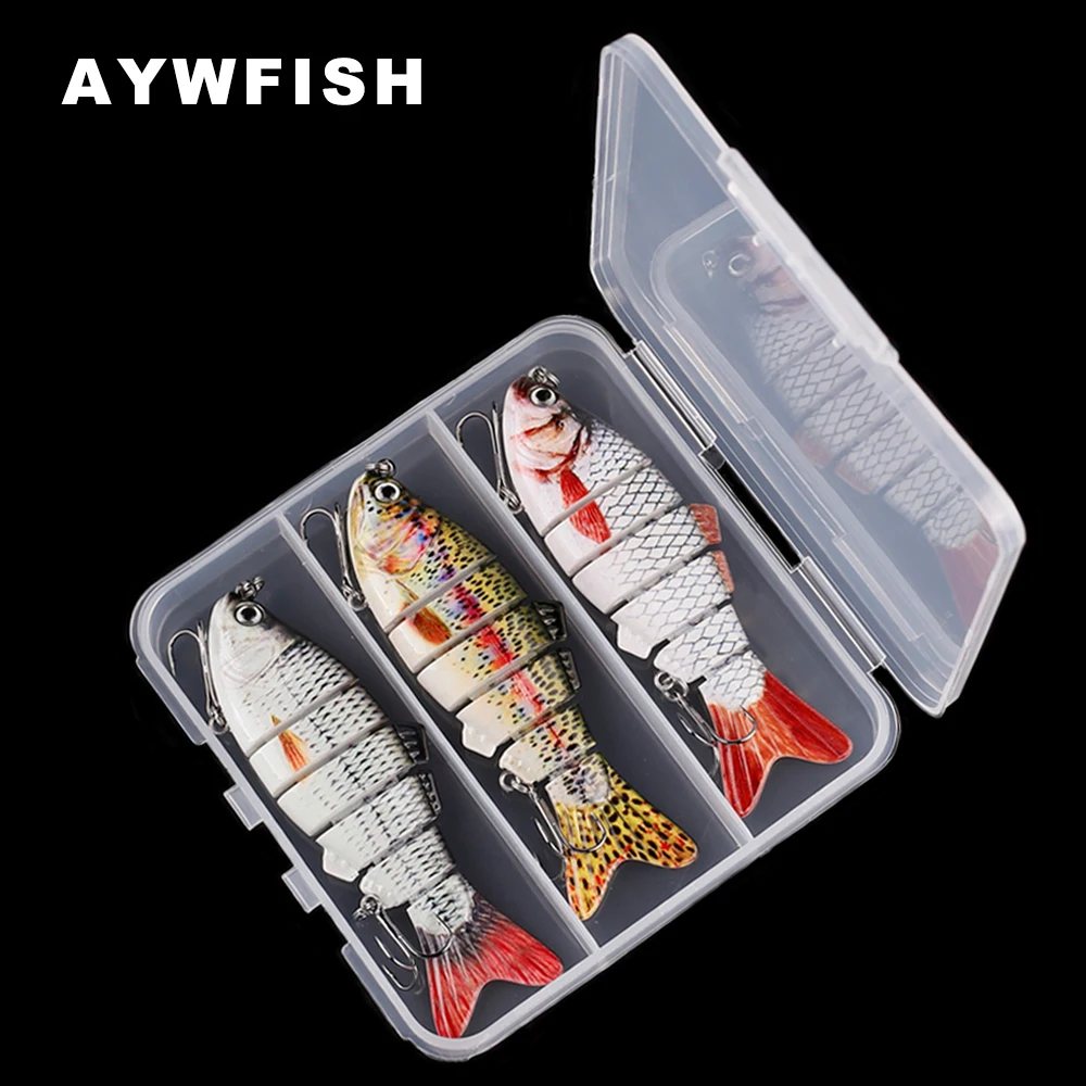 

AYWFISH 3PCS Shad Artificial Hard Bait Kit 6 Segment Sinking Minnow 10CM 17.6G Multi Jointed Swimbait Fishing Lures Set