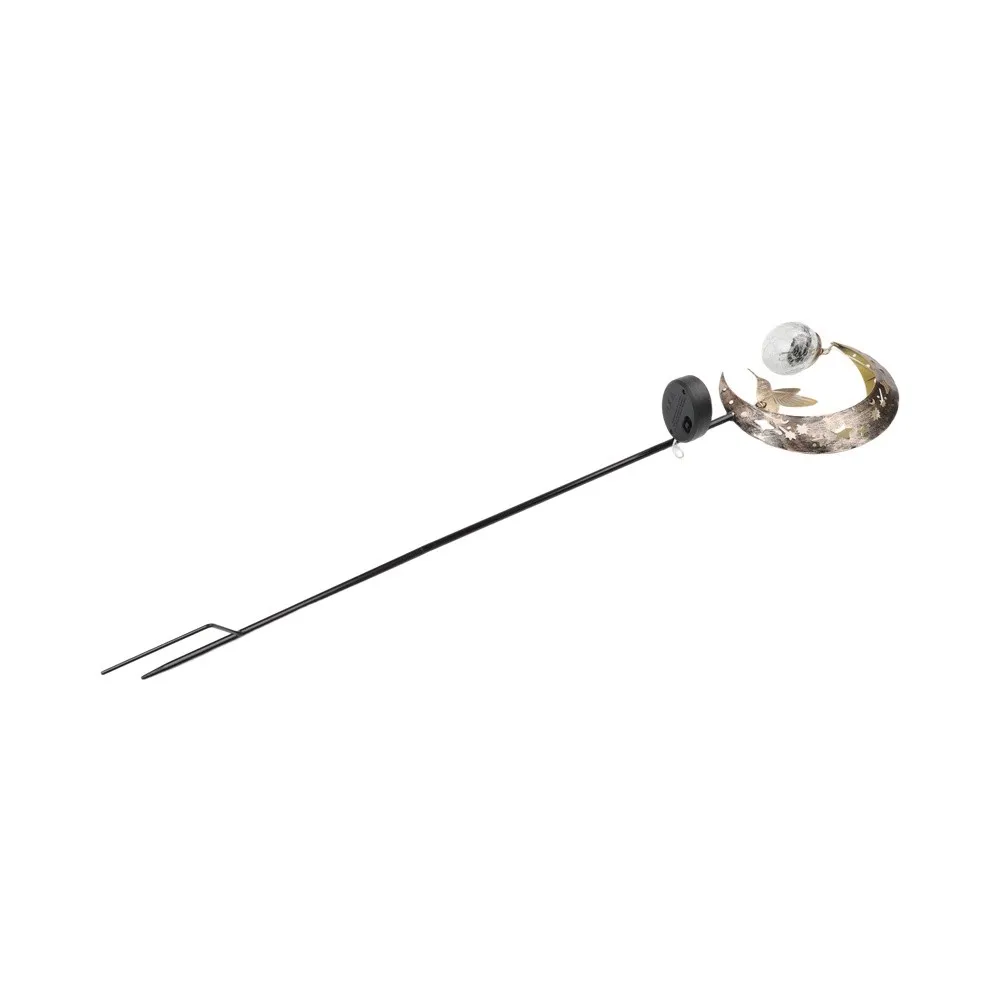 Metal Solar Garden Stake Light with Hummingbird Moon Decor for Outdoor Yard Use Gold Color 80cm Automatic Sensor