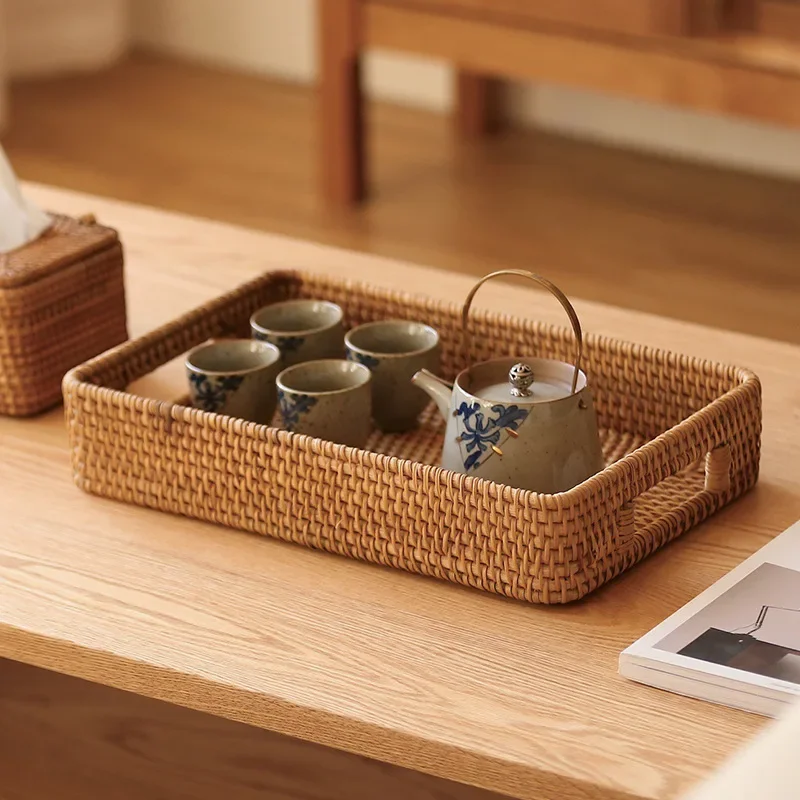 

Vine Woven Storage Tray Fruit Basket Rectangular Household Fruit Tray Willow Woven Storage Basket in Living Room