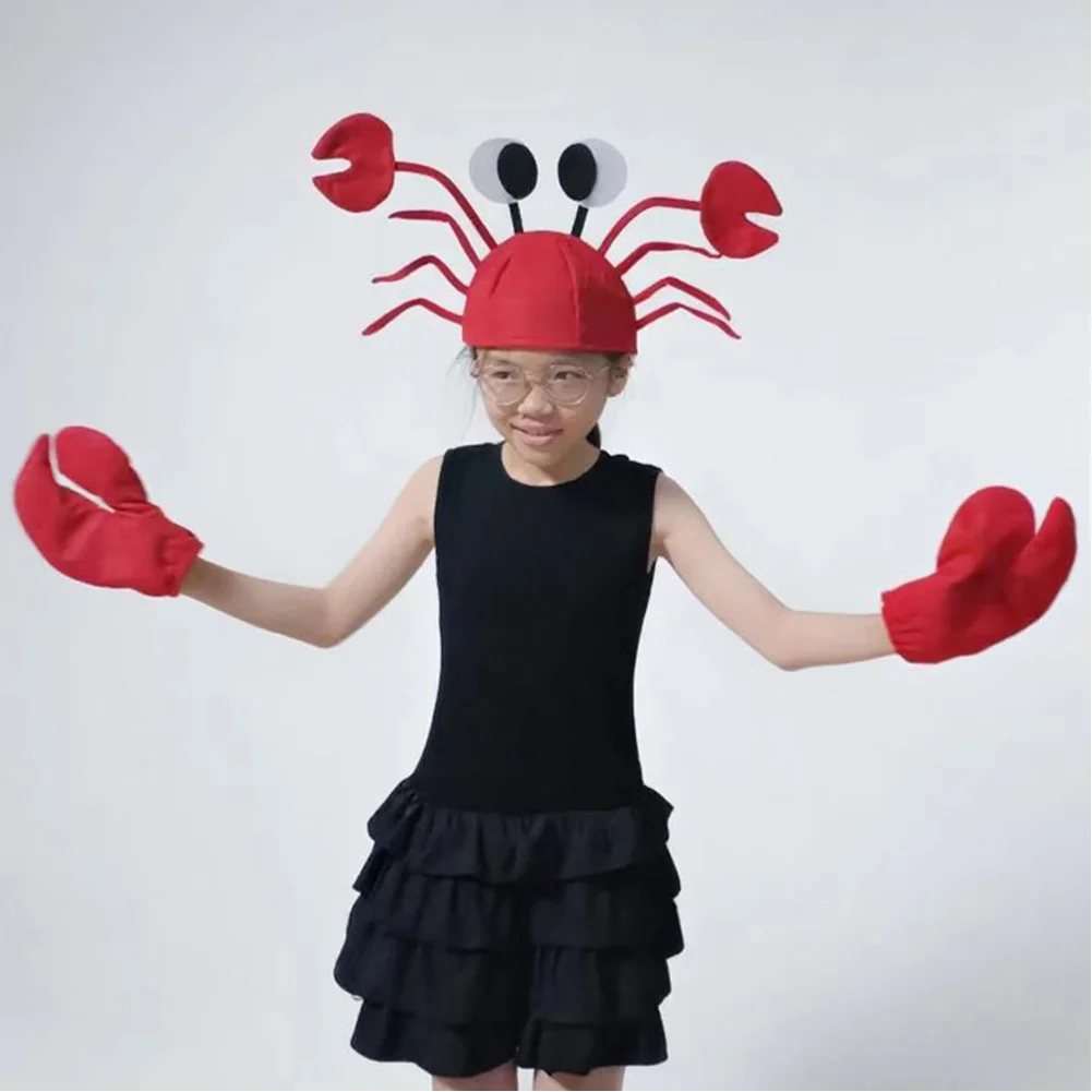 

Cartoon Crab Cosplay Headgear Gloves Lobster Hat Cap Fantasia Men Women Props Halloween Carnival Party Costume Accessories Gifts