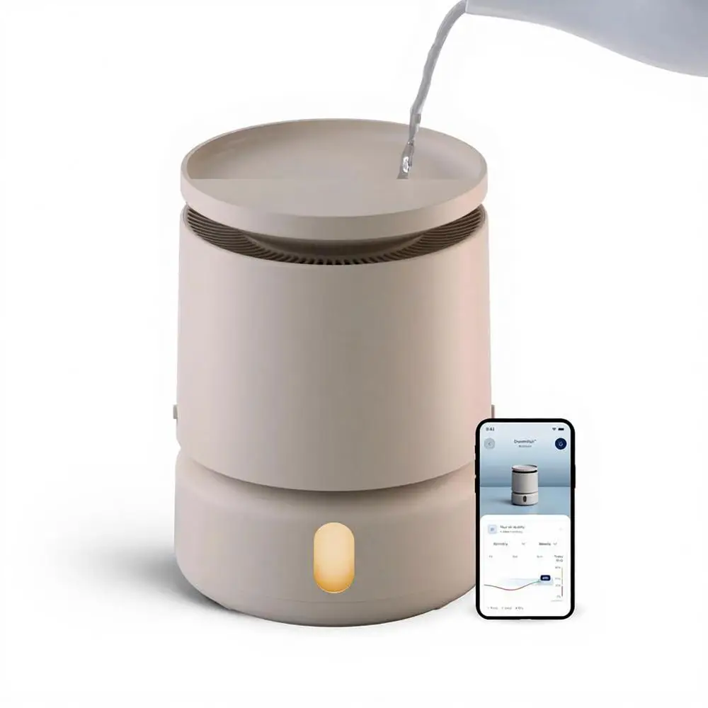 

48-Hour Top-Off Mist Diffuser with Aromatherapy Stones, Mood Lighting, and Quiet Operation for Home and Bedroom, Beige