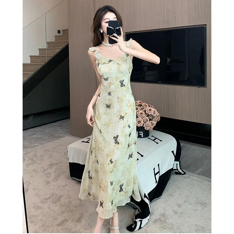 Women's Summer New Dress Women's 2024 Five-Point Sleeve V-Neck Big Swing Holiday Floral Beach V-Neck Comfortable Printed Dress