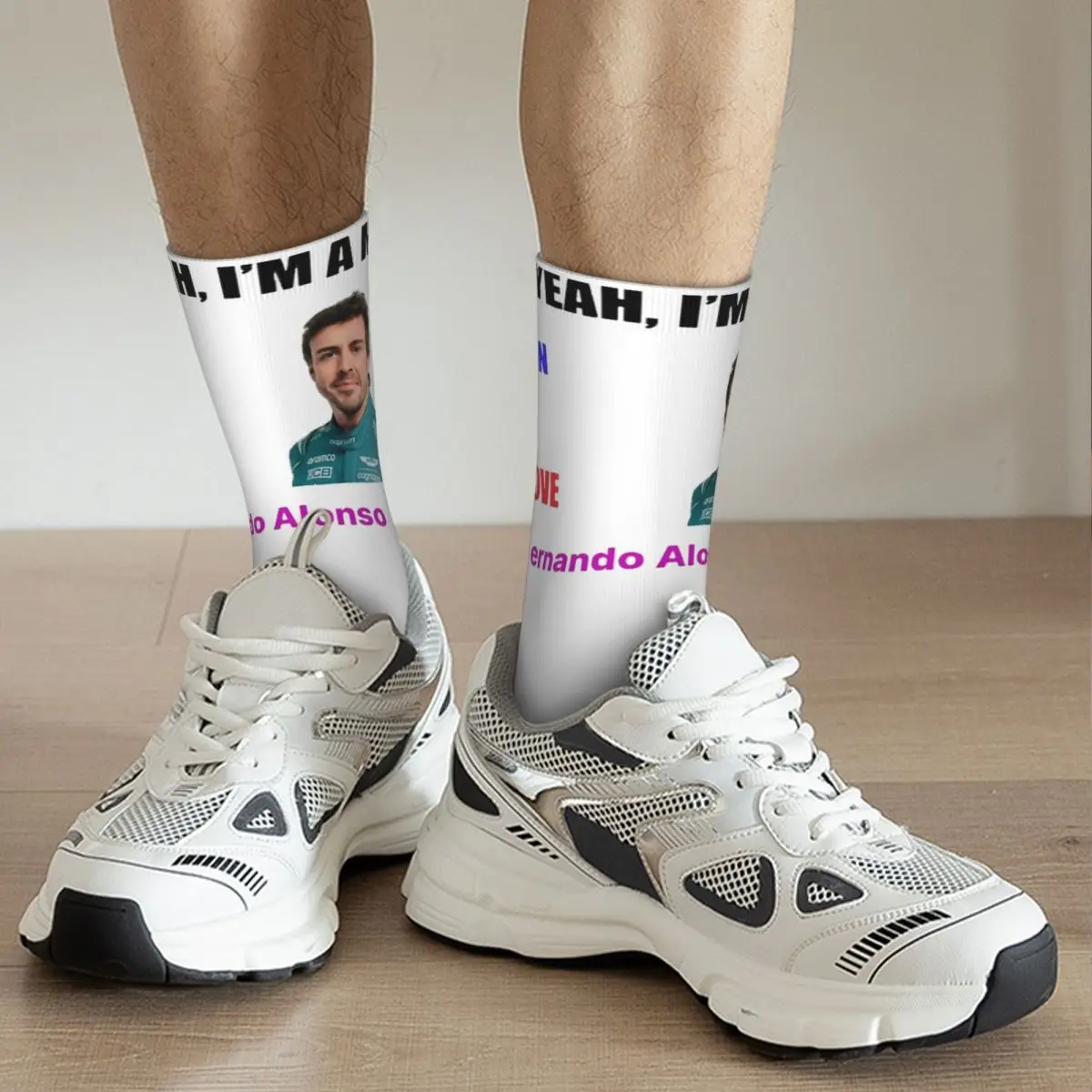 Man I Love Fernando Alonso Design Crew Socks Product for Female Male Flexible Printed Socks