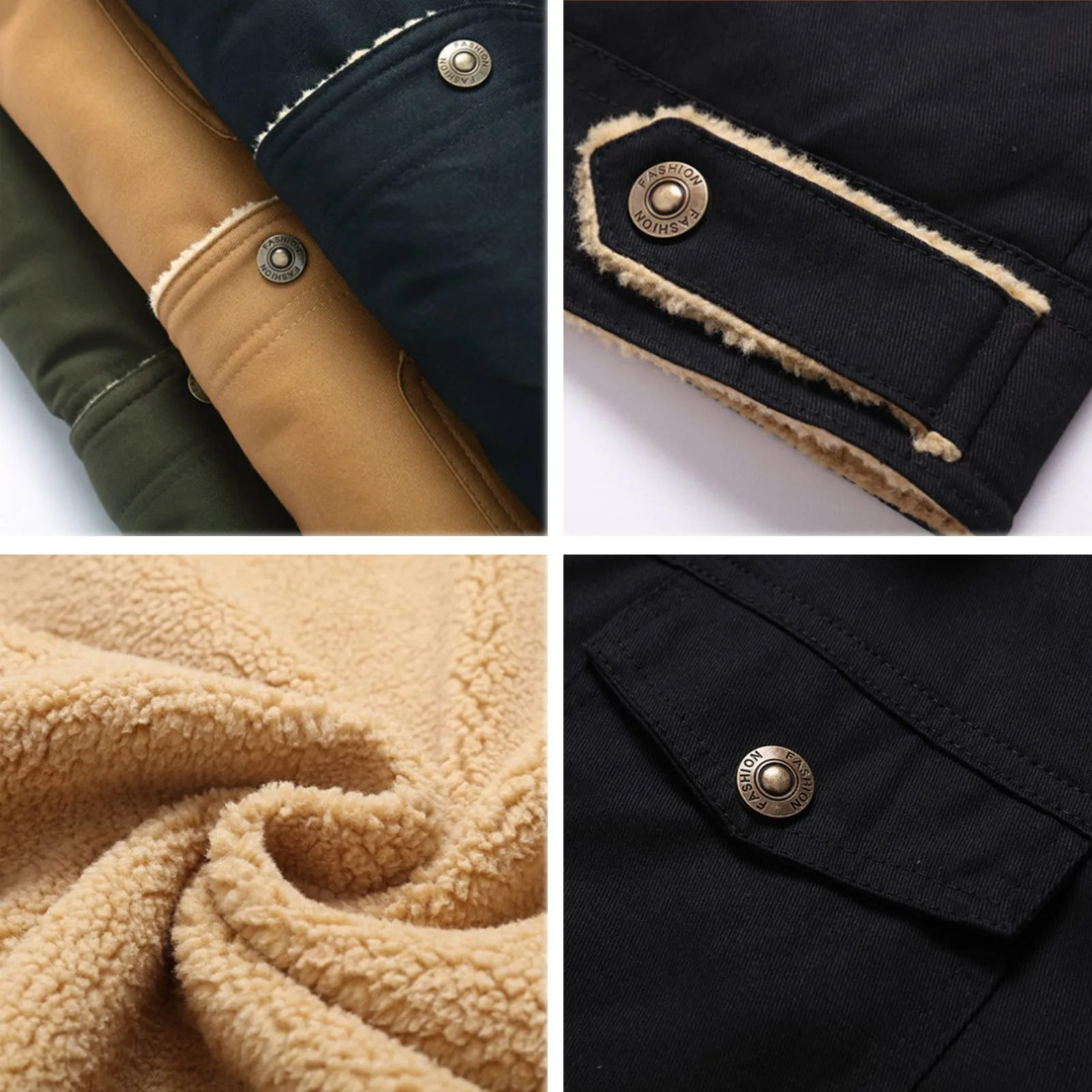 Zimowe męskie grube kurtki i płaszcze, ciepła kurtka polarowa, modna męska czarna kurtka vintage, męski płaszcz plus size 3XL — zdjęcie 6