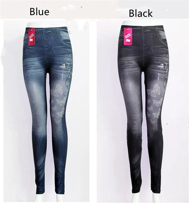 Women Denim Print Small Butterfly Leggings Ladies Treggings Female Hip Lifting Elastic Crop Gym Pants Wholesale Dropshipping