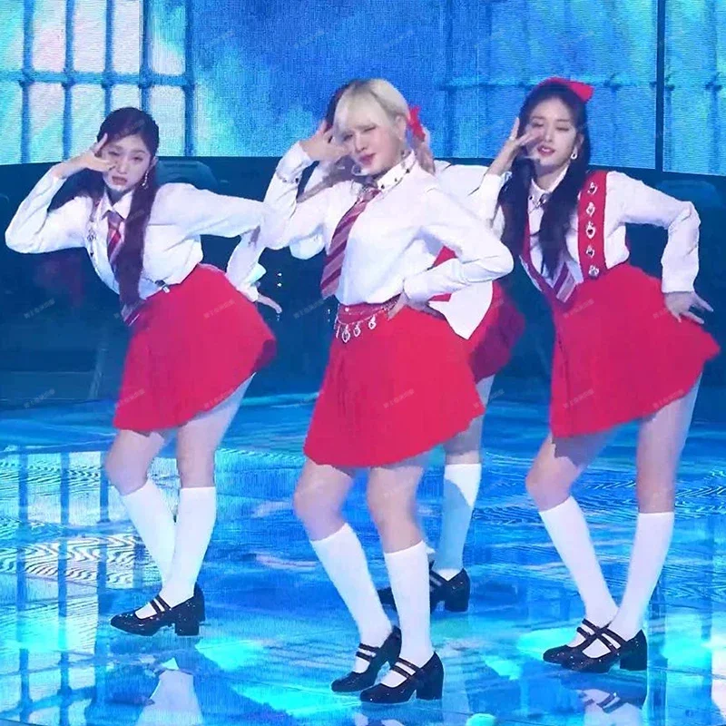Kpop Donna Gruppo Outfit Moda coreana Camicia bianca Top Gonna corta Abito a fionda Abiti da ballerino Abbigliamento jazz Festival Costume di scena