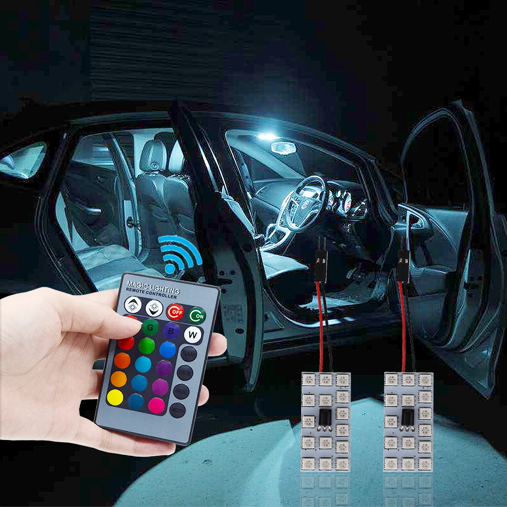 2pcs Car Led T10 RGB 5050 15SMD Bulb BA9S DC 12V Remote Controller RGB Panel Interior Auto Bulb Atmosphere Dome Festoon Adapter