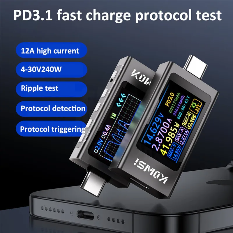 KWS-X1 Type-C-tester PD3.1 Snel opladen Protocoltest PDE-marker Rimpelmeting PD QC Vermogensmeter Spanningsstroommeter