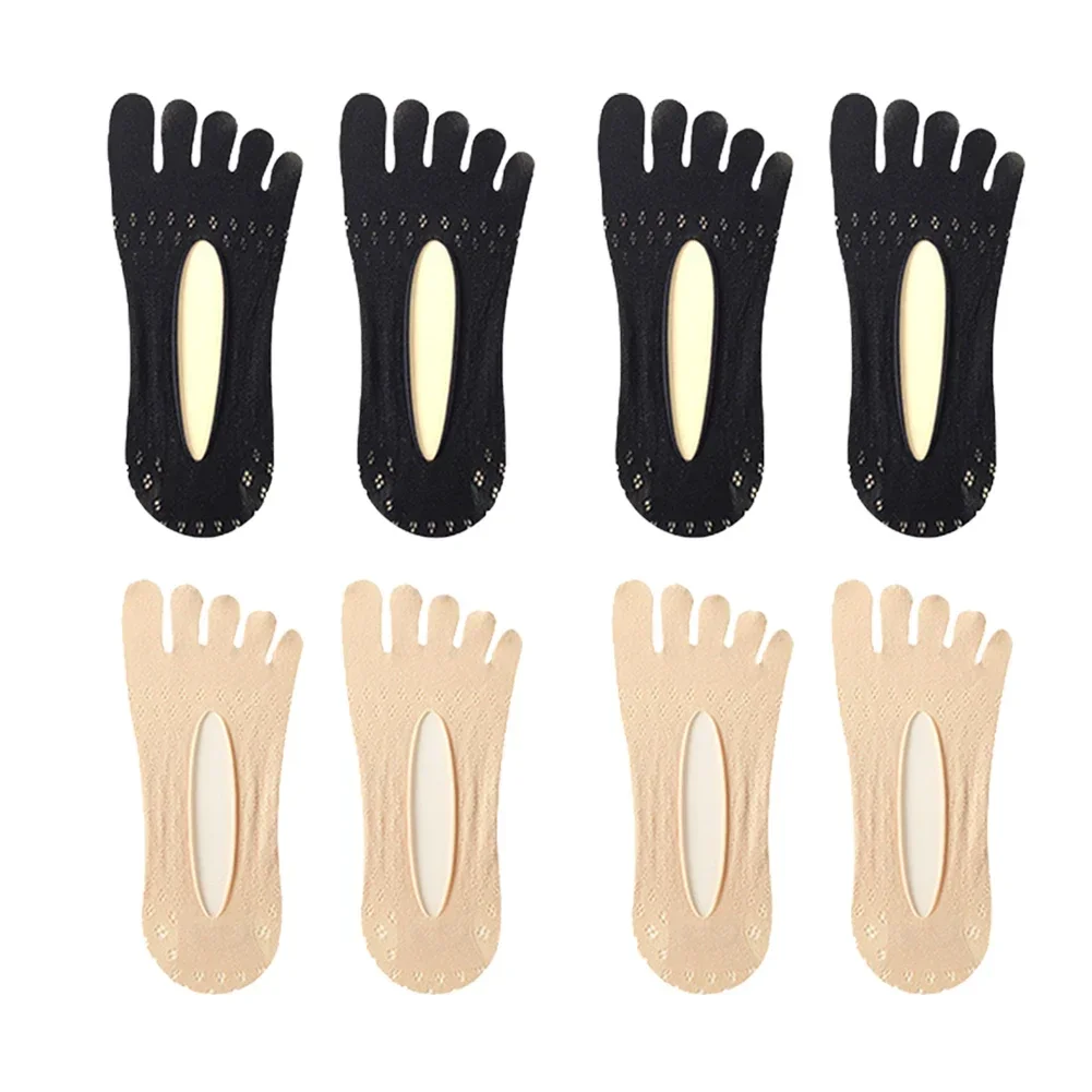 4 Pairs Women Invisible Boat Socks Silicone Non-slip Five Finger Sock Slippers Breathable Projoint Antibunions Health Socks