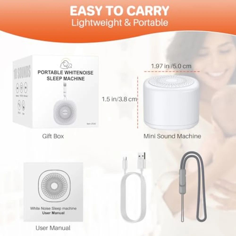 Travel White Noise Sound Machine with Colorful Light, Portable Mini Sound Machine for Baby Adults Kids with 10 Sounds