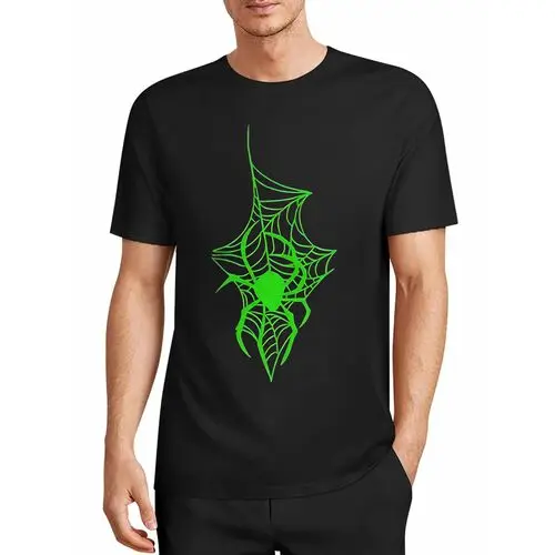 Fluorescent Green Upside down Spider Web Dark Style Black T-Shirt