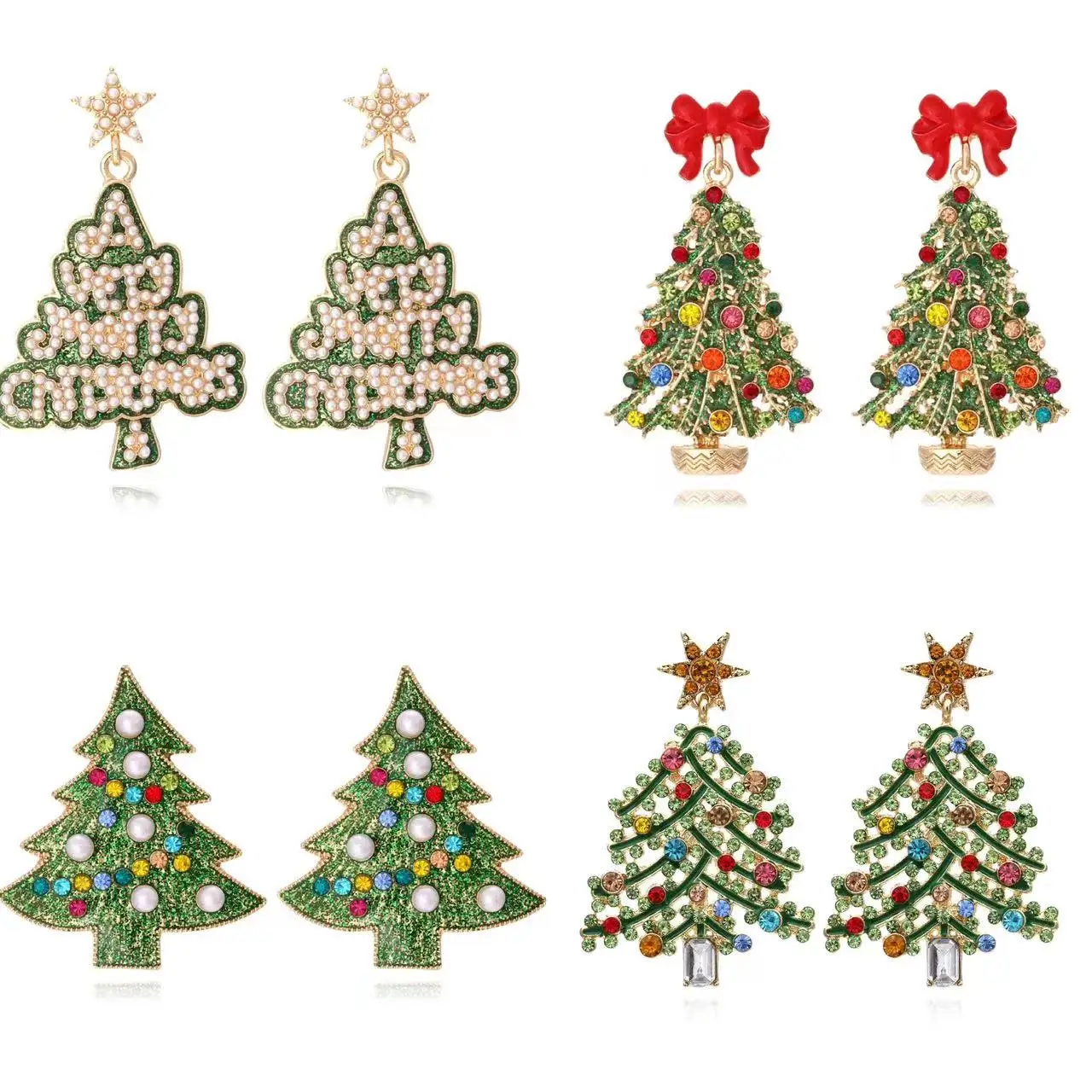 Exaggerated Creativity Rhinestone Christmas Tree Earrings Wholesale