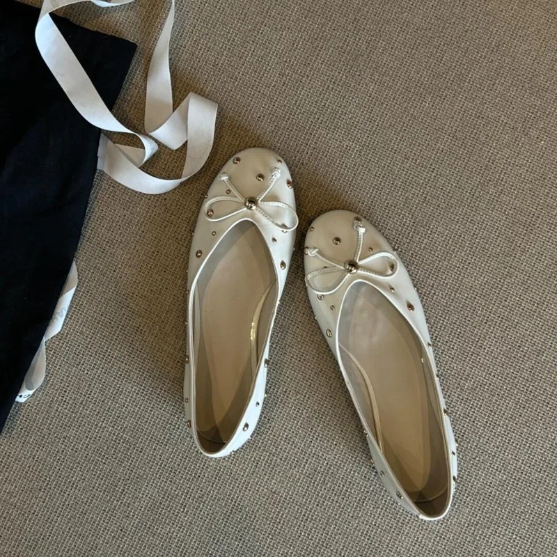 Ladies Single Shoes Bowtie Flats Patent Leather Loafers Women Round Toe Roll-Up Shoes Woman Bridesmaid Flat