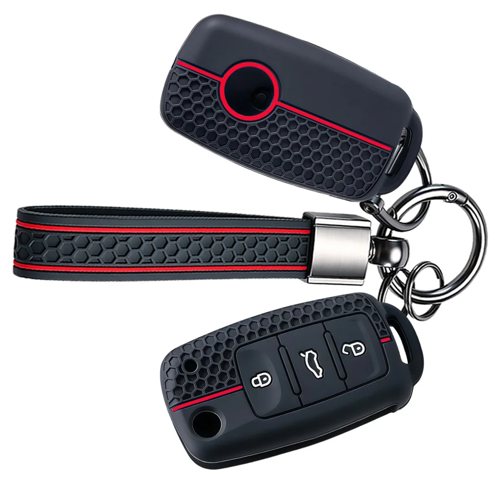 For VW Passat Jetta Golf 6 7 Polo Caravelle For Skoda Octavia A5 Fabia Seat Arona Ateca Silicone Keychain Protect Car Key Case