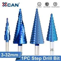 XCAN Step Drill Bit 1pc 3-12/4-12/4-20/4-32 Nano Blue Coated HSS Core Hole Cutter per strumento di perforazione per punte da trapano a cono in legno/metallo