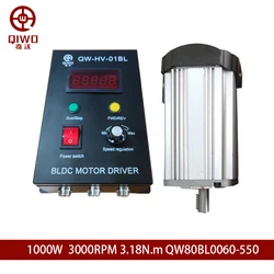 BLDC Motor 110V 3000rpm 1KW 1000W 3.2N.M 80mm Brushless DC Motor Low Noise Hall Brushless Motor F/R  Rotattion With Driver