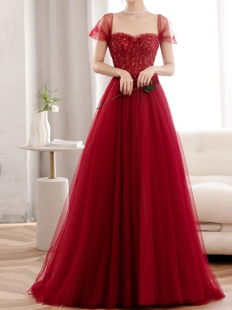 Ashely Alsa Elegant Wine Red Women Formal Evening Dresses Off Shoulder Beading A Line Long Bridesmaid Wedding Party Dress Proms