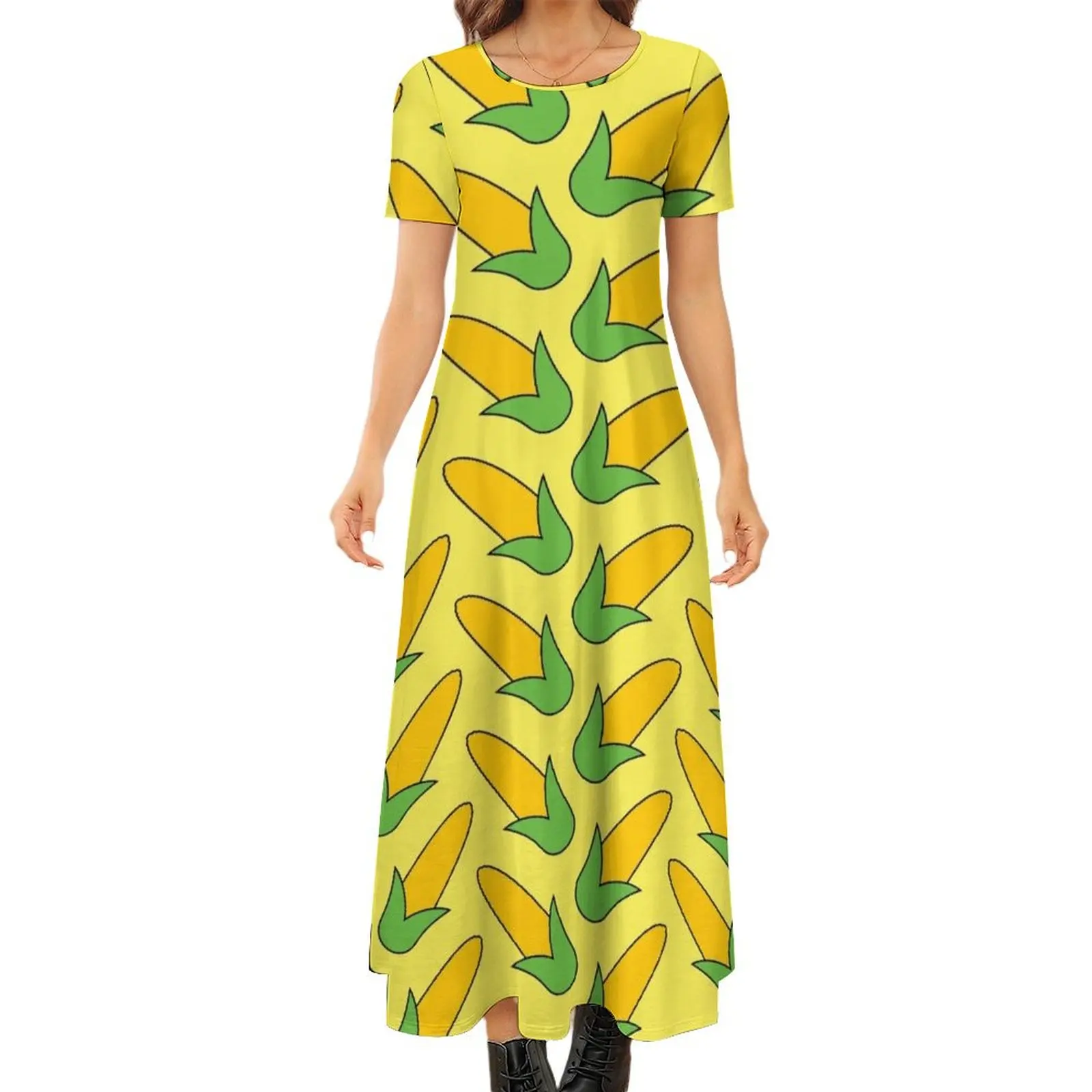 

Corn curtains Round Neck Short Sleeve Dress womans clothing luxury dresses