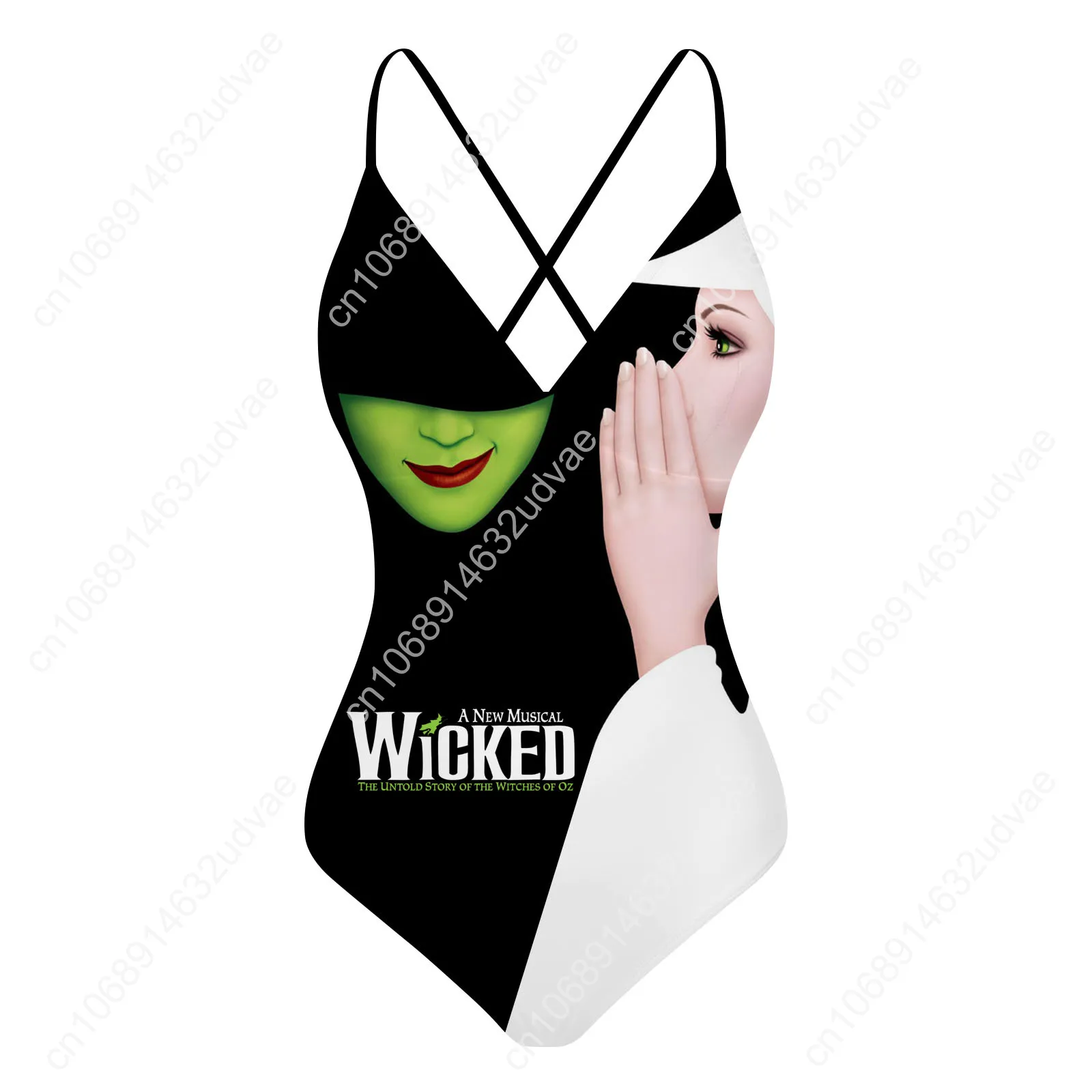 

WICKED He Musical Elphaba V-neck Halter Back Swimsuit Womens Bathing Suits Personalized Bikini Swimwear Custom Made Beachwear