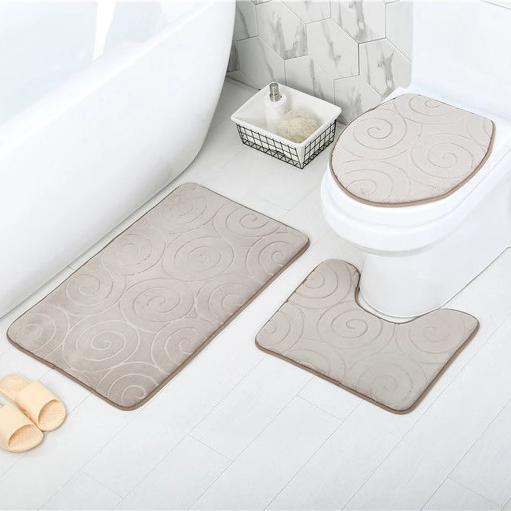 

3pcs/set Bathroom Bath Mat Set Soft Non Slip Mat Bathroom Rug Absorbent Shower Carpets Toilet Lid Cover Floor